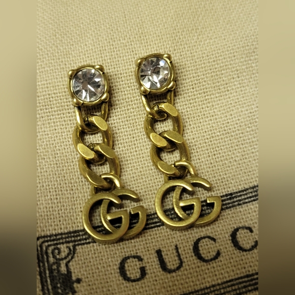 Gucci Jewelry - Gucci Crystal Chain GG 1.25" Drop Earings